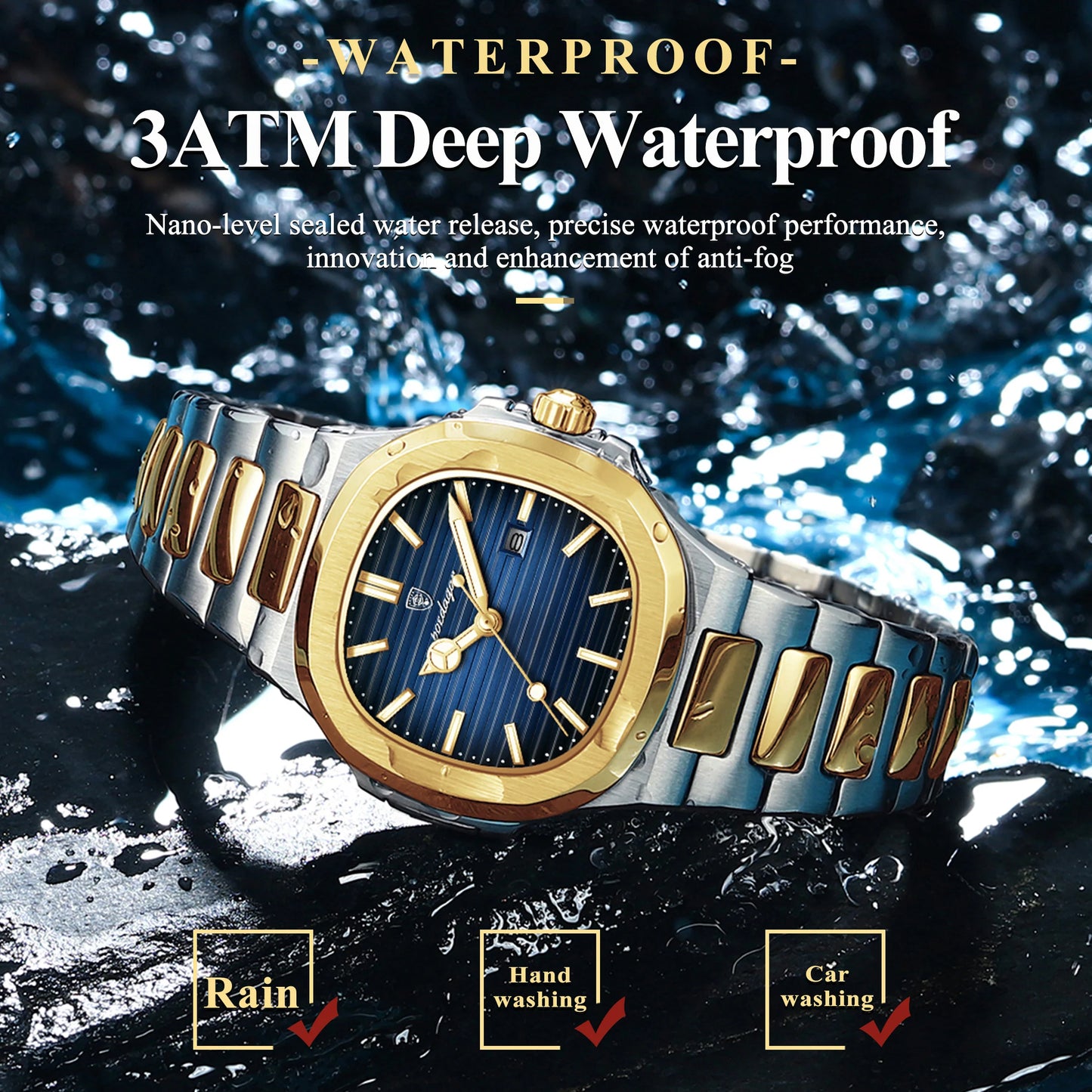 POEDAGAR Fashion Square Watches For Woman Waterproof Luminous Date Ladies Watch Stainless Steel Luxury Quartz Women's Wristwatch