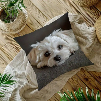 Cute Maltese Dog Cushion Cover White Puppy Realistic Animal Print Decorative Pillow Case Soft Home Decor for Living Room Bedroom