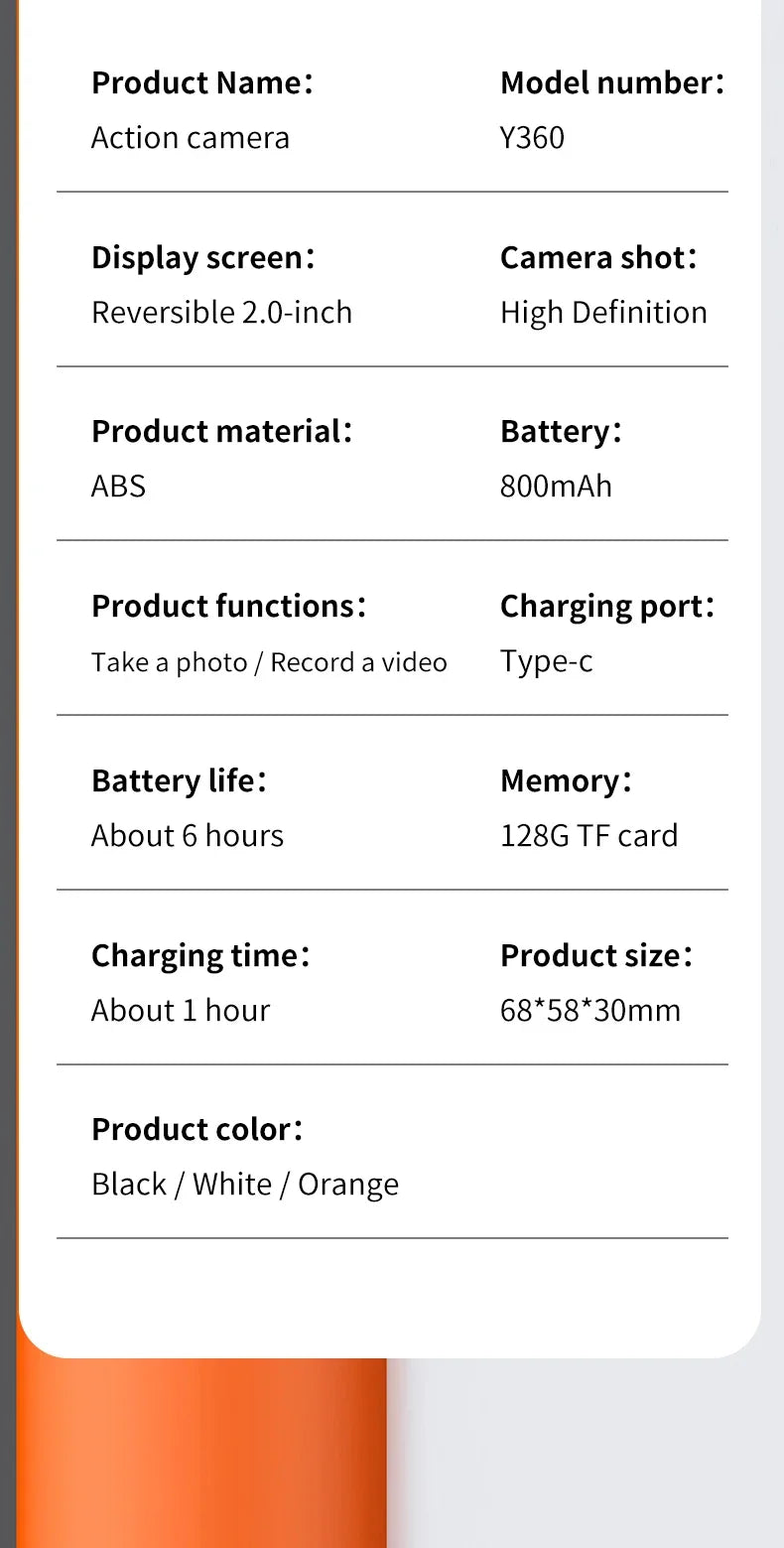 Y360 Action Camera With Flip Screen 4K Ultra HD Recording VLOG-Ready Image Stabilization Wide-Angle Lens Cycling Camera
