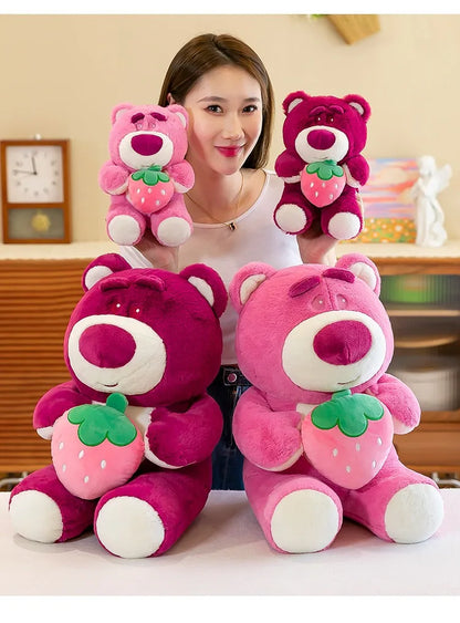 Disney Cute Hug Strawberry Bear Plush Toy Cartoon Anime Strawberry Bear Plush Doll Sleep Pillow Gift for Girlfriend's Birthday