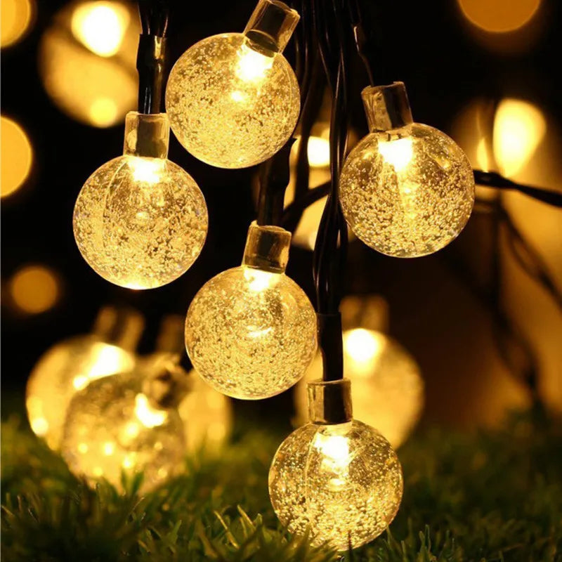 Solar String Lights Outdoor 200 LED Crystal Globe Lights Waterproof Solar Festoon Fairy Light for Garden Christmas Party Decor