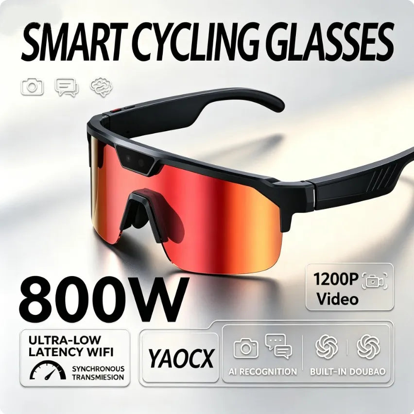 2026 Cycling Glasses with 800W HD Camera UV Protection Voice Assistant AI Translation Bluetooth Wireless Calling Cycling Glasses