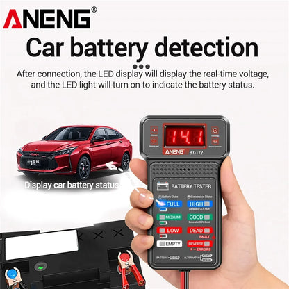Car Battery Load Tester ANENG BT-172 Voltage Meter Gauge Digital Display Car Battery Monitor Amp Meter with Alligator Clips Tool