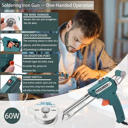 60W DIY electric soldering iron tin gun portable soldering gun maintenance power tool automatic tin feeding US/Eu Plug