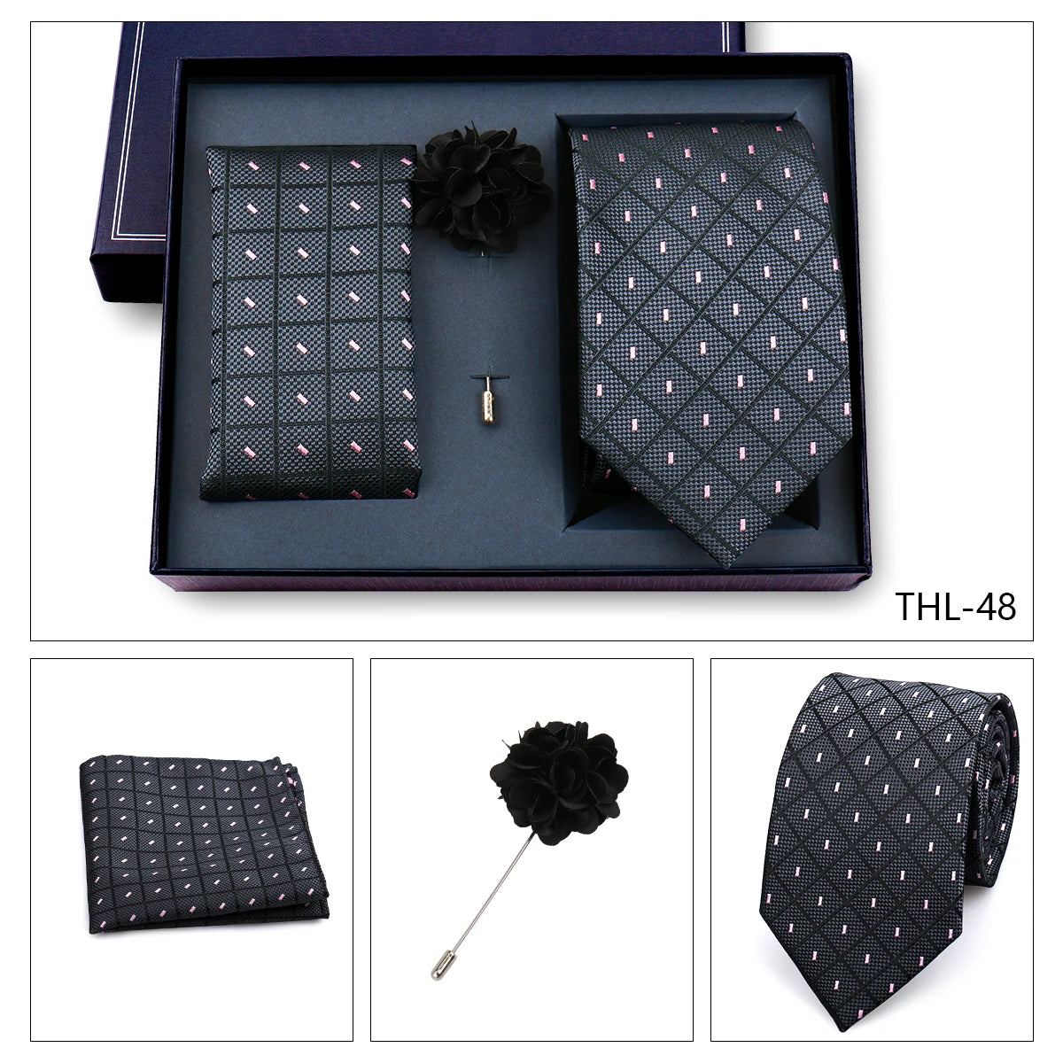 Elegant Ties For Men Classic Paisly Neck Tie Pocket Square Brooch Set With Gift Box Mens Business Wedding Suit Accessories