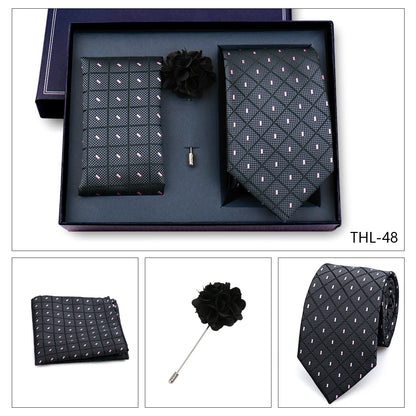 Elegant Ties For Men Classic Paisly Neck Tie Pocket Square Brooch Set With Gift Box Mens Business Wedding Suit Accessories