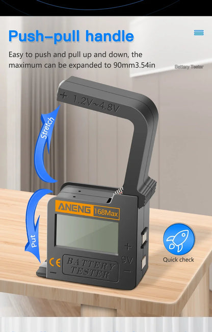 ANENG 168Max Digital Lithium Battery Tester Capacity Universal test Checkered load analyzer Display Check AAA AA Button Cell
