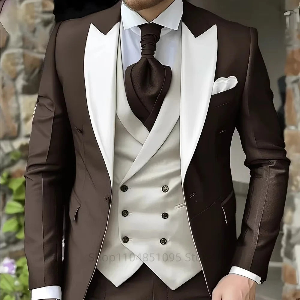 Pink Men's Elegant Peak Lapel Tuxedo 3-Piece Suit with Blazer Vest And Pants Set for Formal Business Prom Grooming
