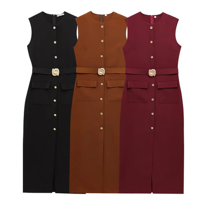 Women's Dress Black Long Dresses Spring Summer 2025 Button Up Sleeveless Sundress Vestidos Elegant Casual Women's Dresses