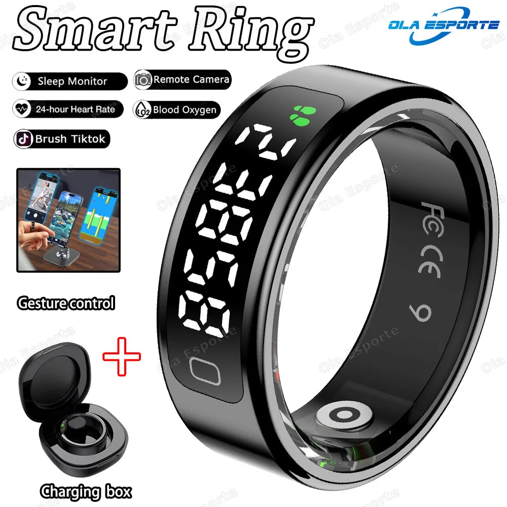 New R11 Smart Ring Men Women LED Display Screen Heart Rate Blood Oxygen Monitoring Waterproof Multi Sports Modes Smartrings 2025
