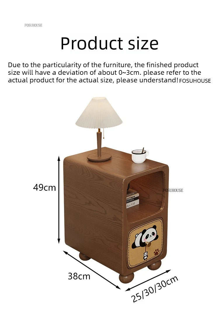 Cartoon Panda Solid Wood Children's Nightstands for Home Child's Bedside Tables Narrow Kid's Bedside Cabinets Children Furniture