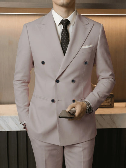 Men'S Slim Fit 2pcs Suit Double Breasted Business Wedding Prom Tuxedo Suits Blazer & Pants Set