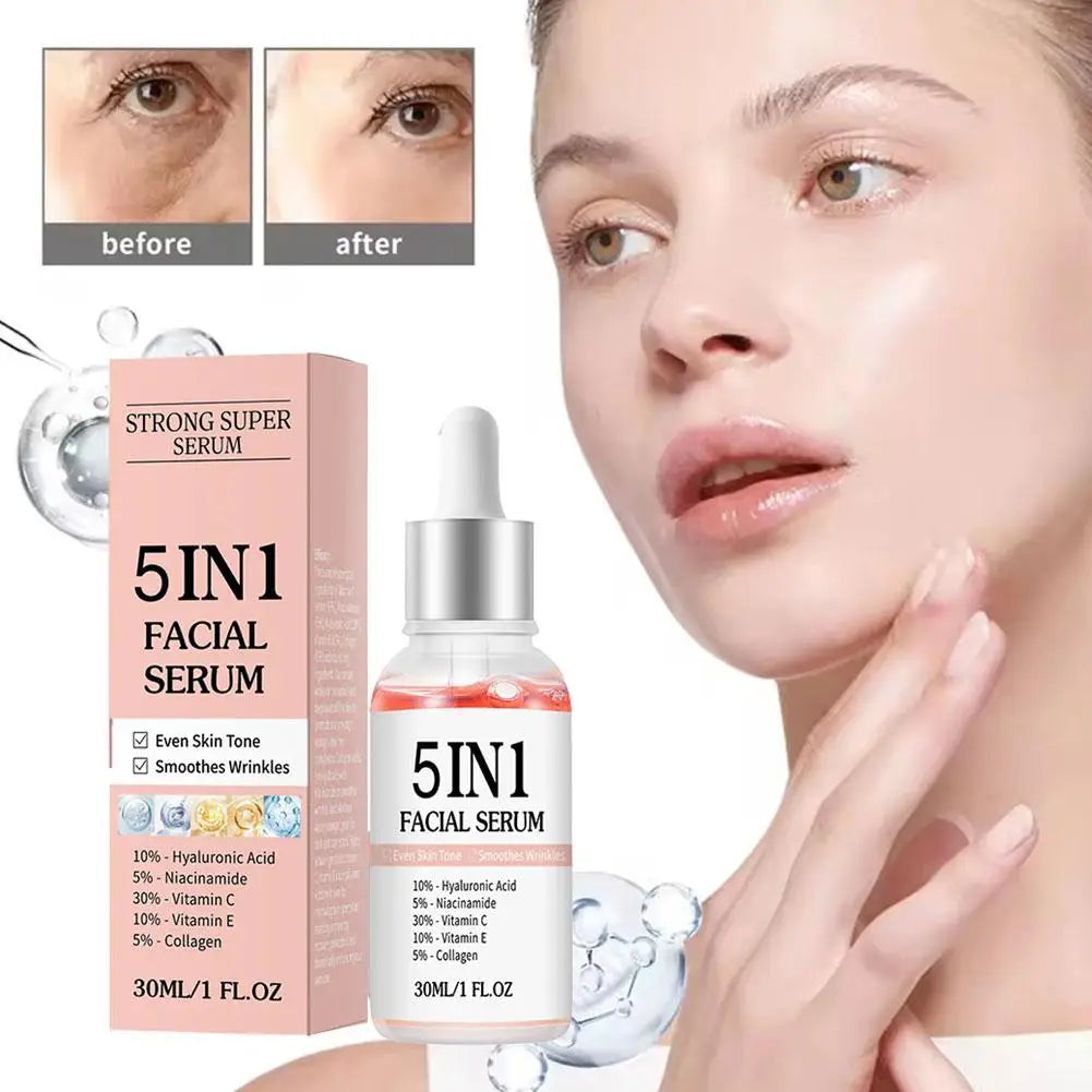 5 In 1 Face Serum Anti-Wrinkle Brightening Vitamin C Niacinamide Hyaluronic Acid Moisturizing Firming Facial Skin Care Essence