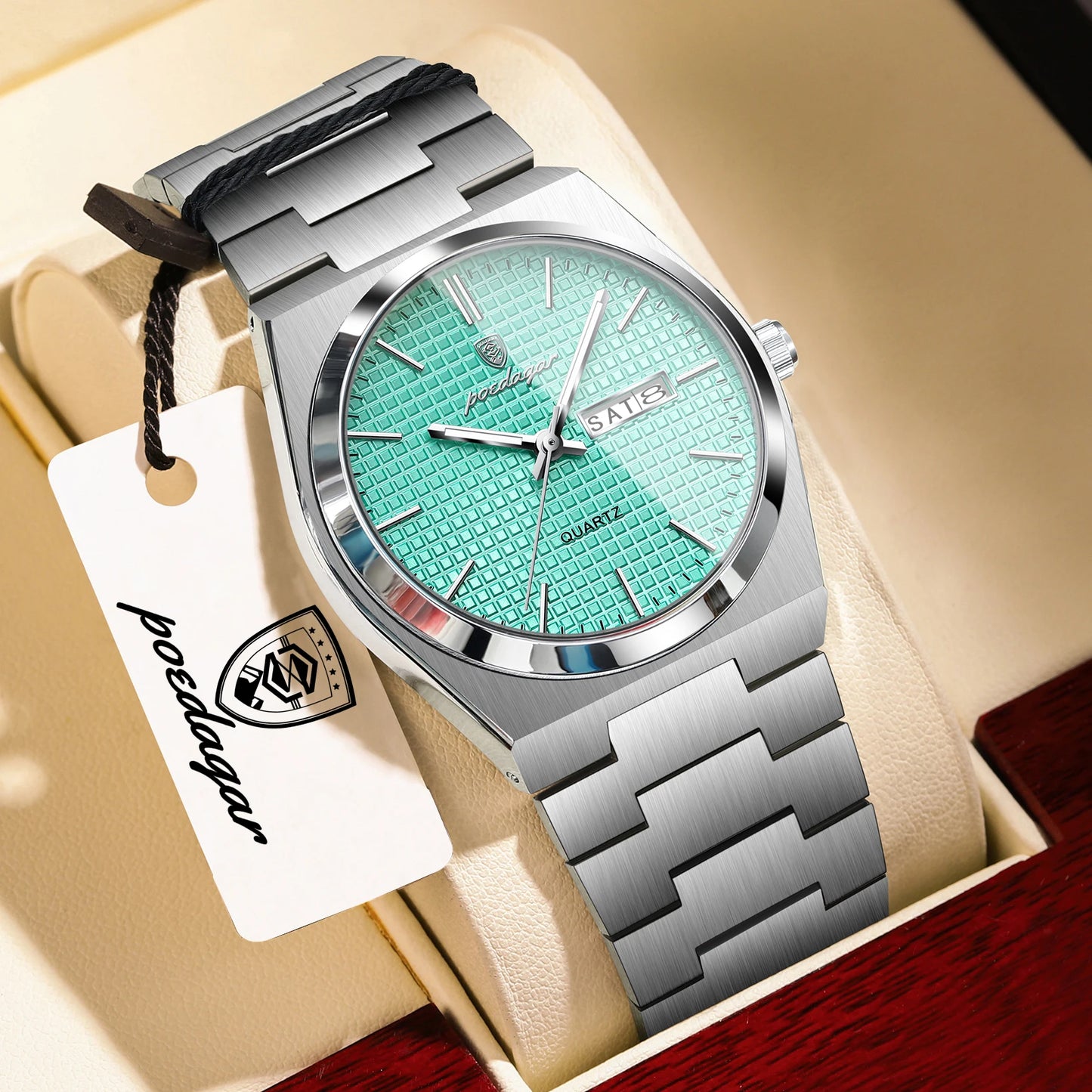 POEDAGAR Trendy Casual Man Watch Luminous Waterproof Stainless Steel Classic Men Wristwatch Date Week Men's Quartz Watches Reloj