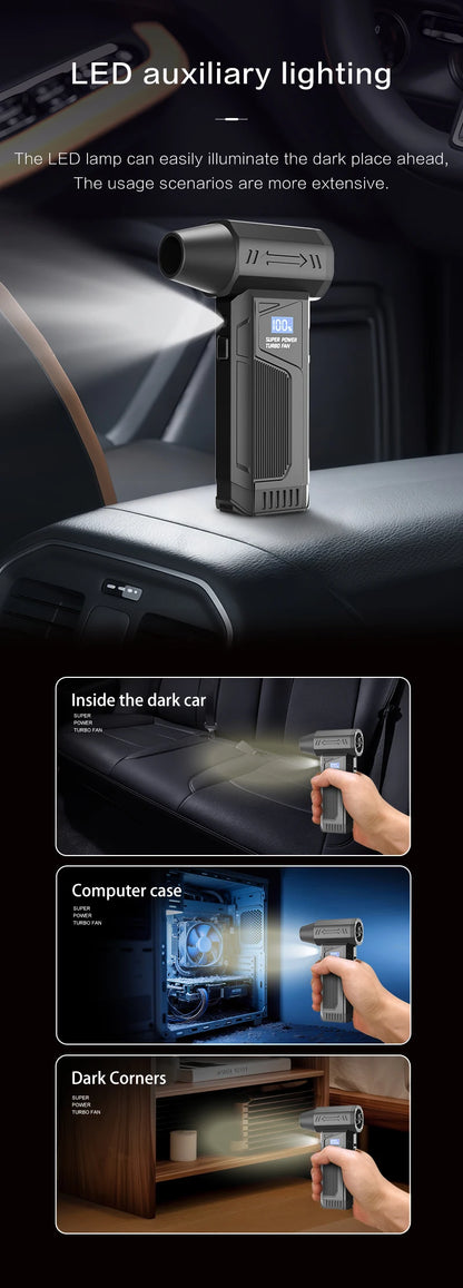 【2026 New】Wireless Jet Fan Brushless Motor Turbo Air Blower For Car Cleaning With LED Light Digital Display Portable Outdoor Use