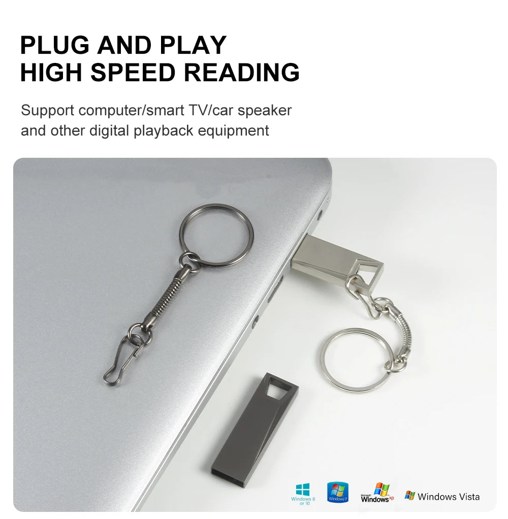 JASTER Metal USB Flash Drive 128GB Business Gift Memory Stick 64GB Free Key Chain Pen Drive 32GB Silver Flash Disk 16GB 8GB 4GB