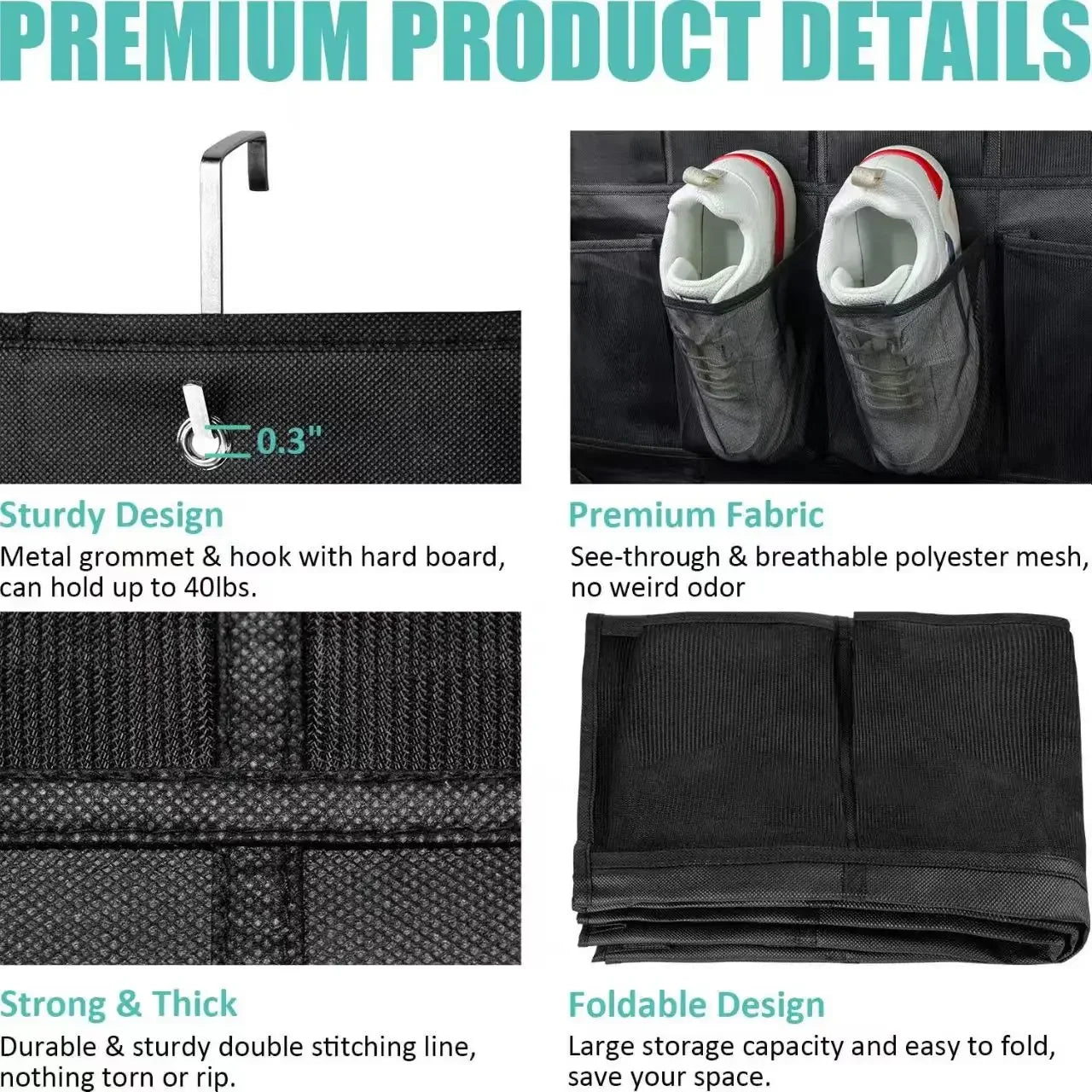 14/24/40 Grids Over The Door Shoe Rack  Mesh Pockets Hanging Shoe Organizer For Closet Hanging Shoe Rack Holder