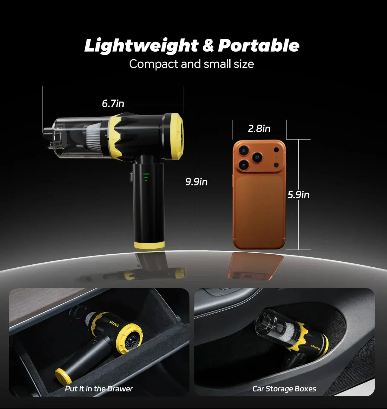 Handheld Car Vacuum Portable Cordless 20000Pa High Power Suction Mini Vacuum Cleaner 4-in-1 Portable Vacuum for Car Home Office