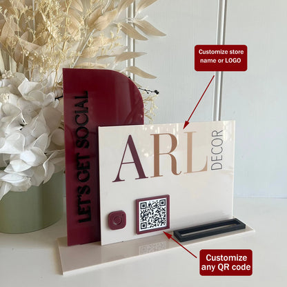 Personalized Multi QR Codes Sign Custom Logo Text Acrylic Stand for Small Businesses Payment Menu Gain Followers Hotel Reception