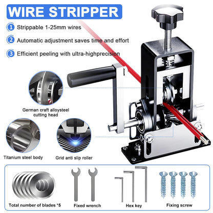 1-70mm² Wire Stripper Manual Wire Stripping Tool Cable Stripper Peeling Machine Compatible with Hand Crank Electric Drill Peeler