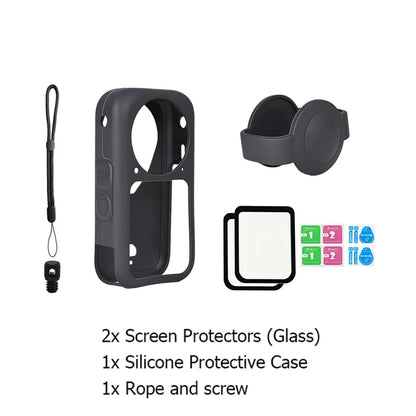For Insta 360 X6 Camera Protective Accessory Kit Lens Guard/Silicone Protective Cover/Screen Protectors/Anti-loss Rope
