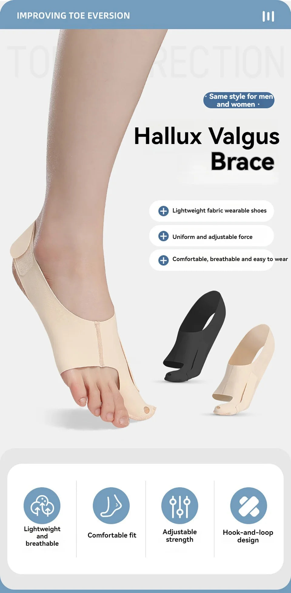 GOBYGO 1Pcs Hallux Valgus Corrector Toe Separation Corrector Lightweight And Adjustable Wearable Shoes Ankle Support Men Women