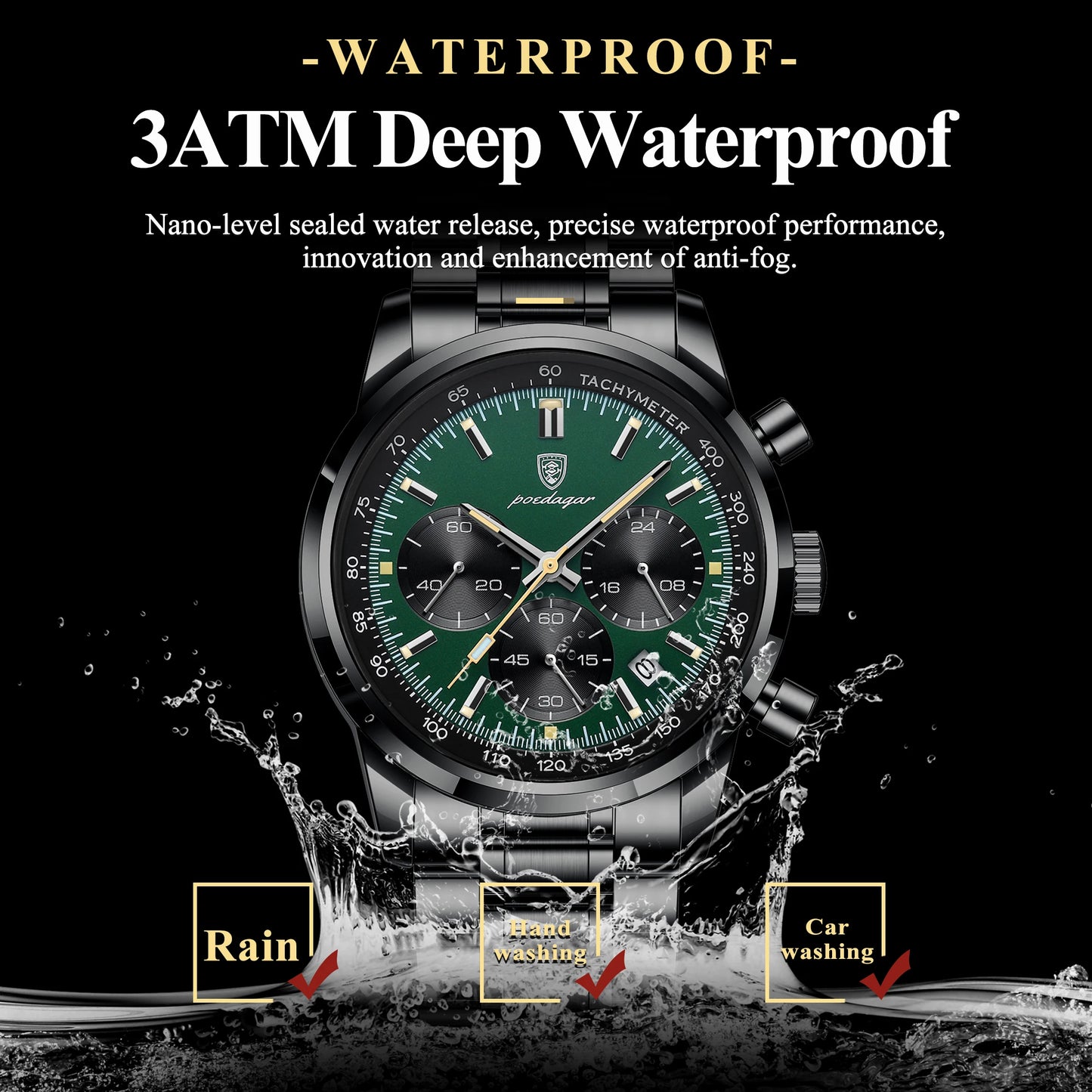 POEDAGAR Luxury Fashion Men Wristwatch Waterproof Luminous Chronograph Date Man Watch Stainless Steel Sport Quartz Men's Watches