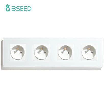 BSEED France Standard Single Wall French Socket Double Power Plug With White Black Gloden Crystal Glass Panel 16A 110V-250V