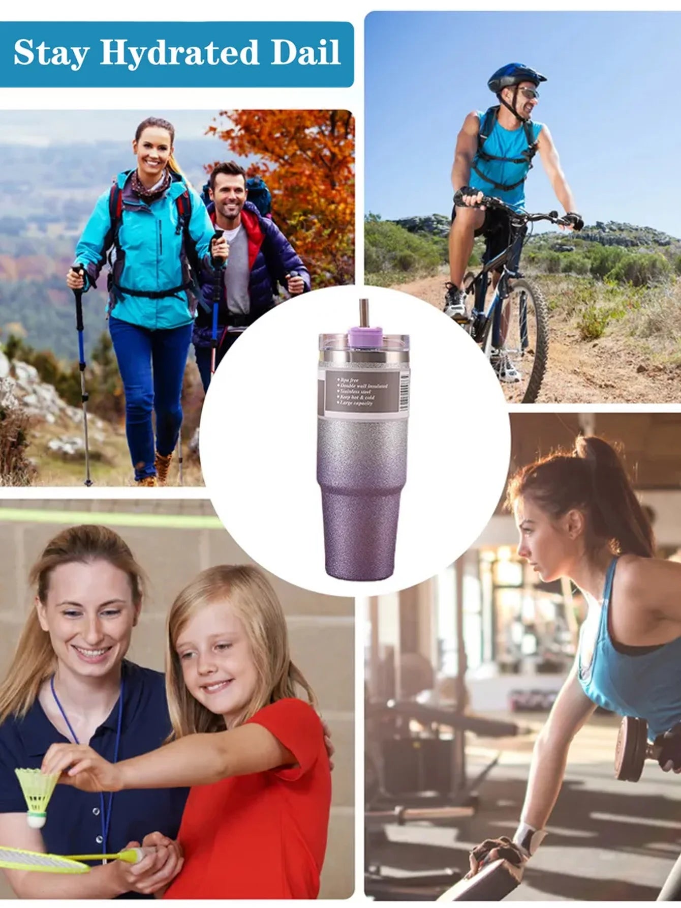 Gradient starlight double-layer stainless steel insulated and chilled cup - with a straw, flat-bottled cup, coffee cup, car cup