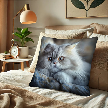Realistic Cat Pillowcase, Fluffy Persian Cat Cushion Cover, Animal Portrait Art, Cozy Home Decor for Living Room Bedroom