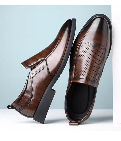 Men's Summer Breathable Comfortable Loafers British Business Formal Derby Shoes Hollow out Design Leather Shoes for Men-SJ2501-1