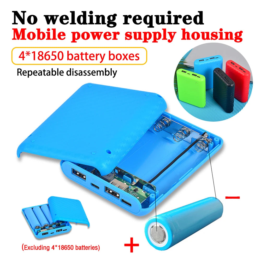 New Portable DIY Power Bank Box 4x18650 Battery Charger Case Fast Charging Case Solderless Power Bank Shell Batteries Charging