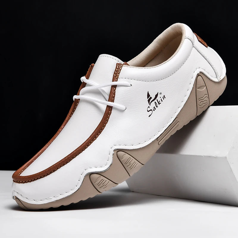 Design Sneakers Man Loafers Breathable Low Top Flat Shoes Driving Plus Size New 2026 Fashion Handmade Leather Casual Men Shoes
