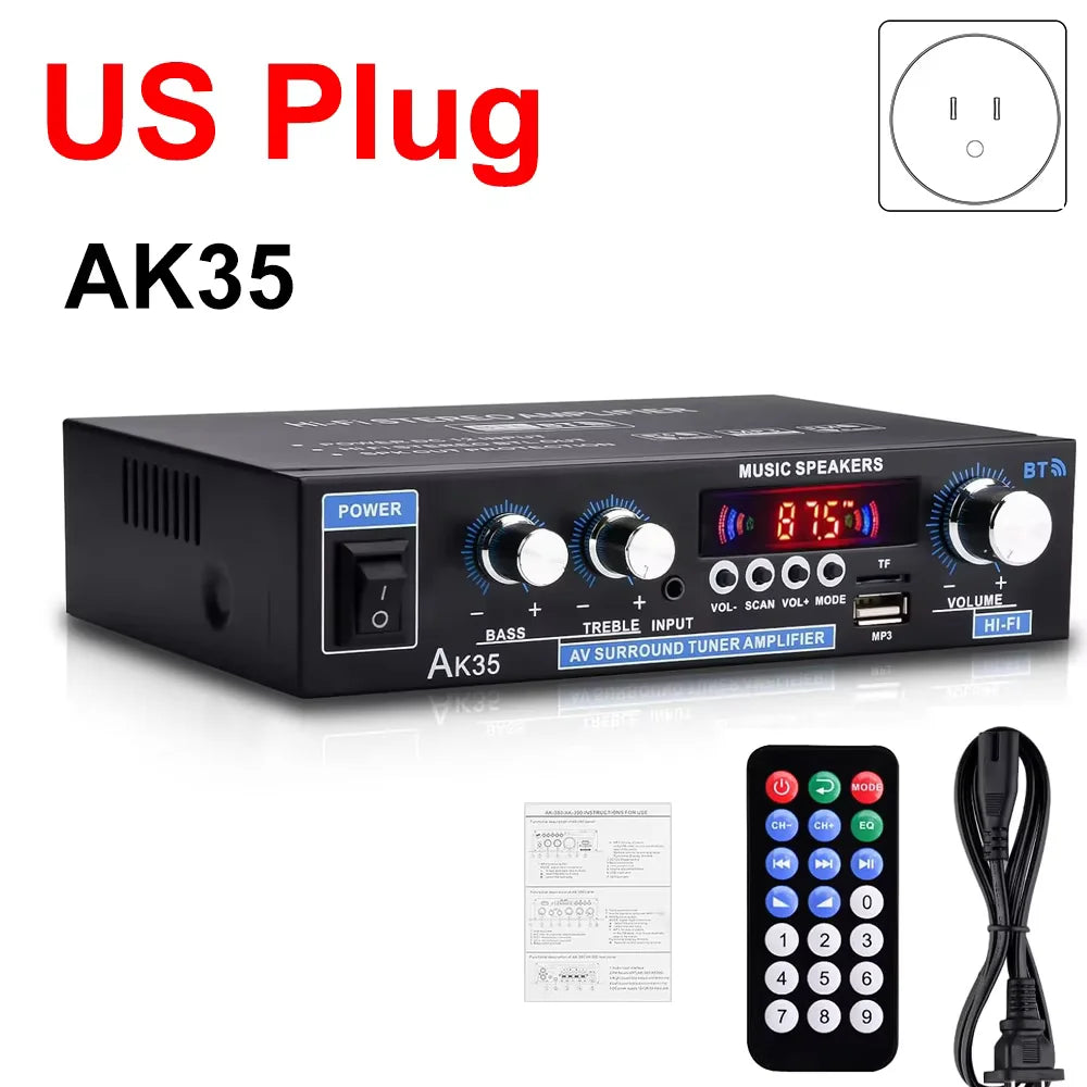 AK55/AK45/AK35 Bluetooth Digital Amplifiers 2 Channel HiFi Stereo Sound Amplifier for Home Car Karaoke FM USB AMP Remote Control