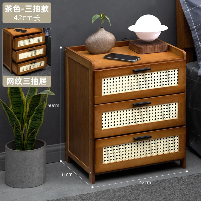 ‌Modern Minimalist Nightstand - Solid Wood Bedside Storage Cabinet with Drawer, Space-Saving Slim Design for Studio Apartments
