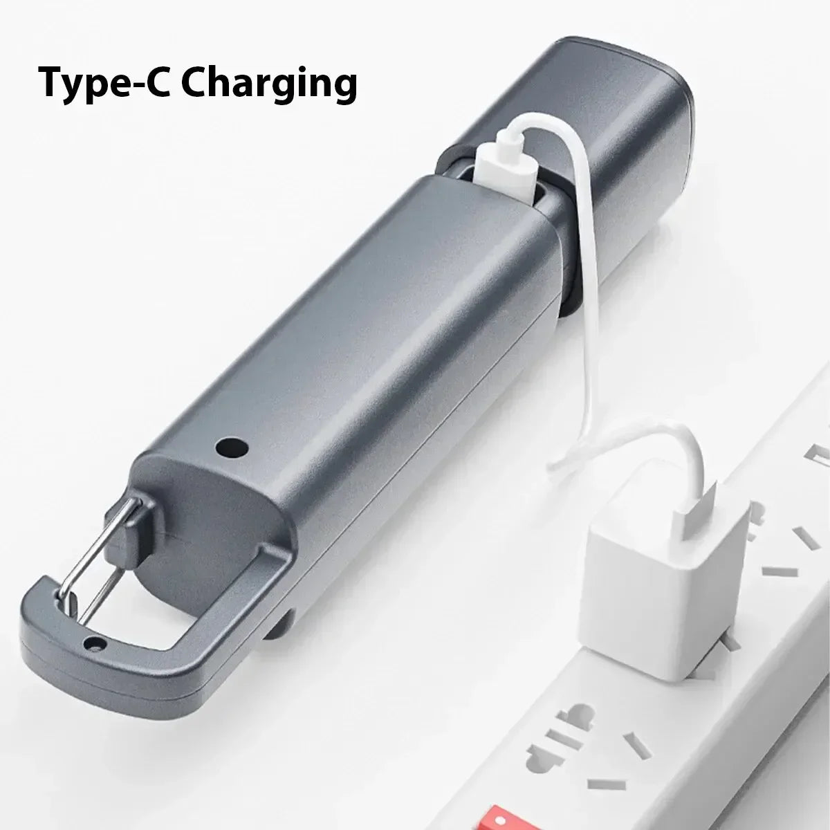 Mini Portable LED Strong Lighting ABS Flashlamp USB Rechargeable With Hook Zoomable Torch Outdoor Camping Hanging Emergency Lamp