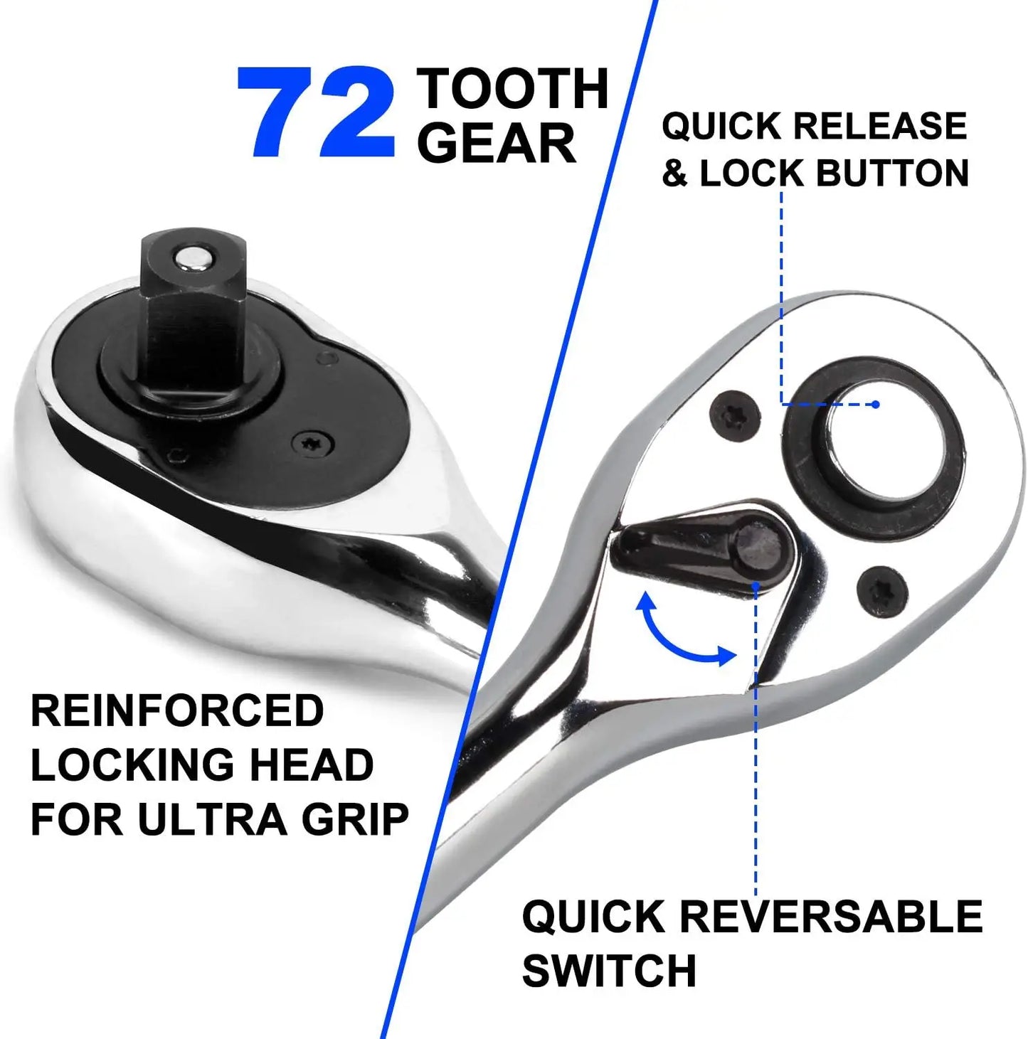 Retractable Ratchet Set 1/4 3/8 1/2 Inch Drive Rotating Ratchet Reversible Drive 72 Tooth Socket Wrench Mechanical Tool