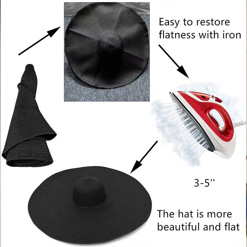 70cm Oversized  Wide Brim Sun Hat Travel  Large UV Protection Beach Straw Hats Women's Summer Floppy Foldable Chapeaux Wholesale