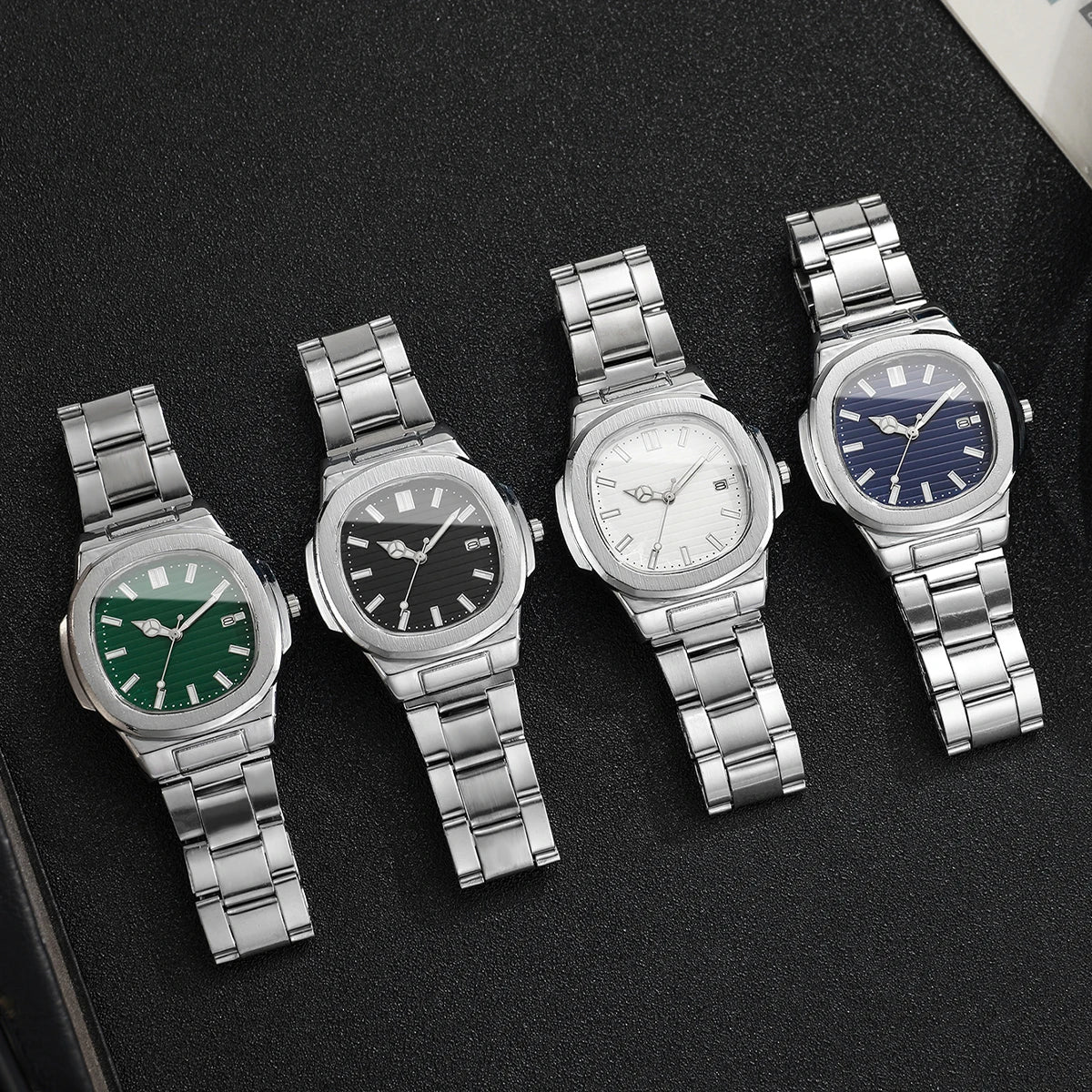 2/4PCS Men Business Watches Set Fashion Square Dial Quartz Wristwatch with Calendar lendar Reloj Hombre（Without Box）