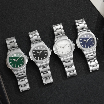 2/4PCS Men Business Watches Set Fashion Square Dial Quartz Wristwatch with Calendar lendar Reloj Hombre（Without Box）