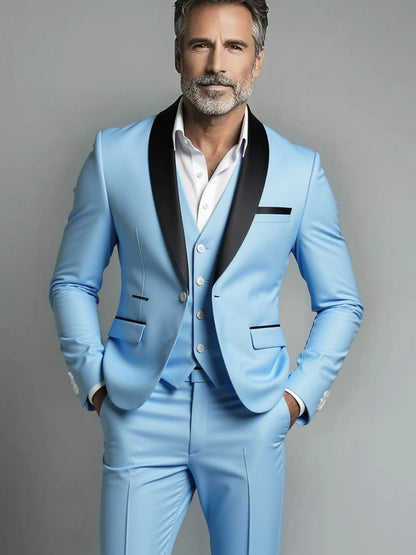 Black White Men Autumn Wedding Party Three Pieces Set Large Size Male Blazer Coat Pants and Vest Fashion Slim Fit Suit