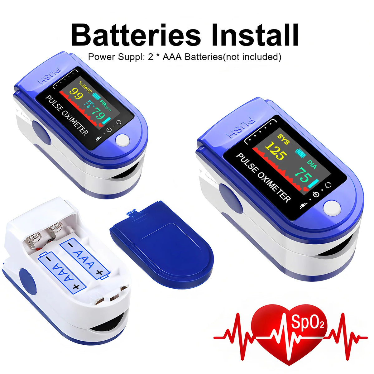 Finger Clip Sphygmomanometer and Oximeter 2IN1 Home Visual Pulse Oxymeter SpO2 Saturation Medical Health Blood Pressure Monitor