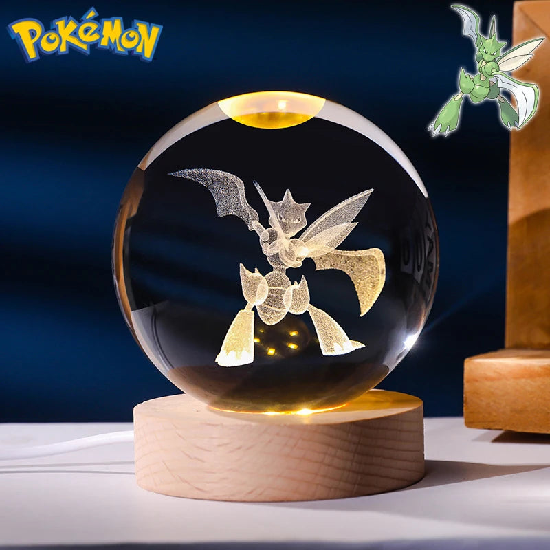6CM Pokemon 3D Crystal Ball Figure Toy Anime Gengar Rayquaza Pikachu Lugia Vaporeon Glass Ball Model Night Light Room Decoration