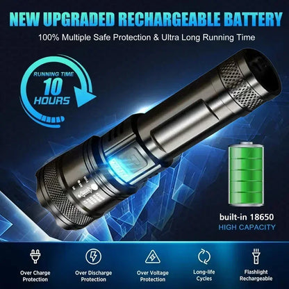High Strong Power Led Flashlights 2000LM Tactical Torch with Display Light USB Charging Camping Fishing Emergency Zoom Lantern
