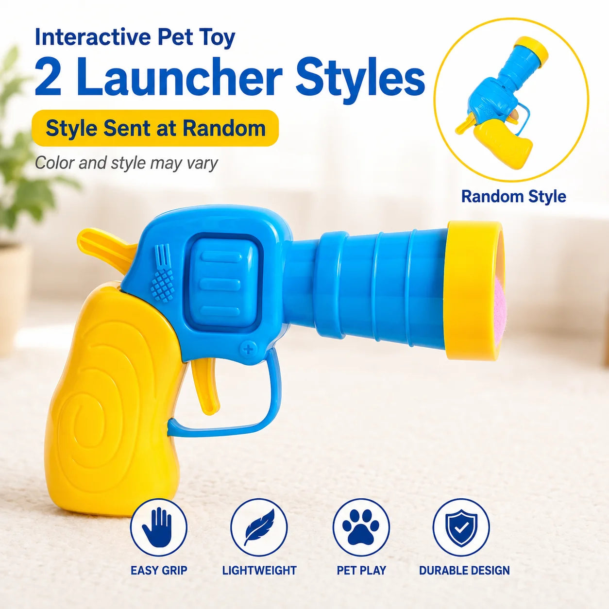 Interactive Cat Toy Pom Pom Ball Launcher Quiet Fuzzy Ball Shooter Indoor Chase Play Kit with 100 Colorful Soft Balls for Cats