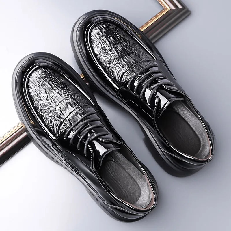 New Platform Shoes Loafers Shoes Men Thick-soled Wedding Shoes Black Formal Business Shoes Slip-on Leather Increase Casual Shoes