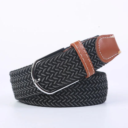 Unisex Elastic Fabric Woven Casual Women Belt Pin Buckle Expandable Braided Stretch Canvas Stylish Leisure Belts for Men