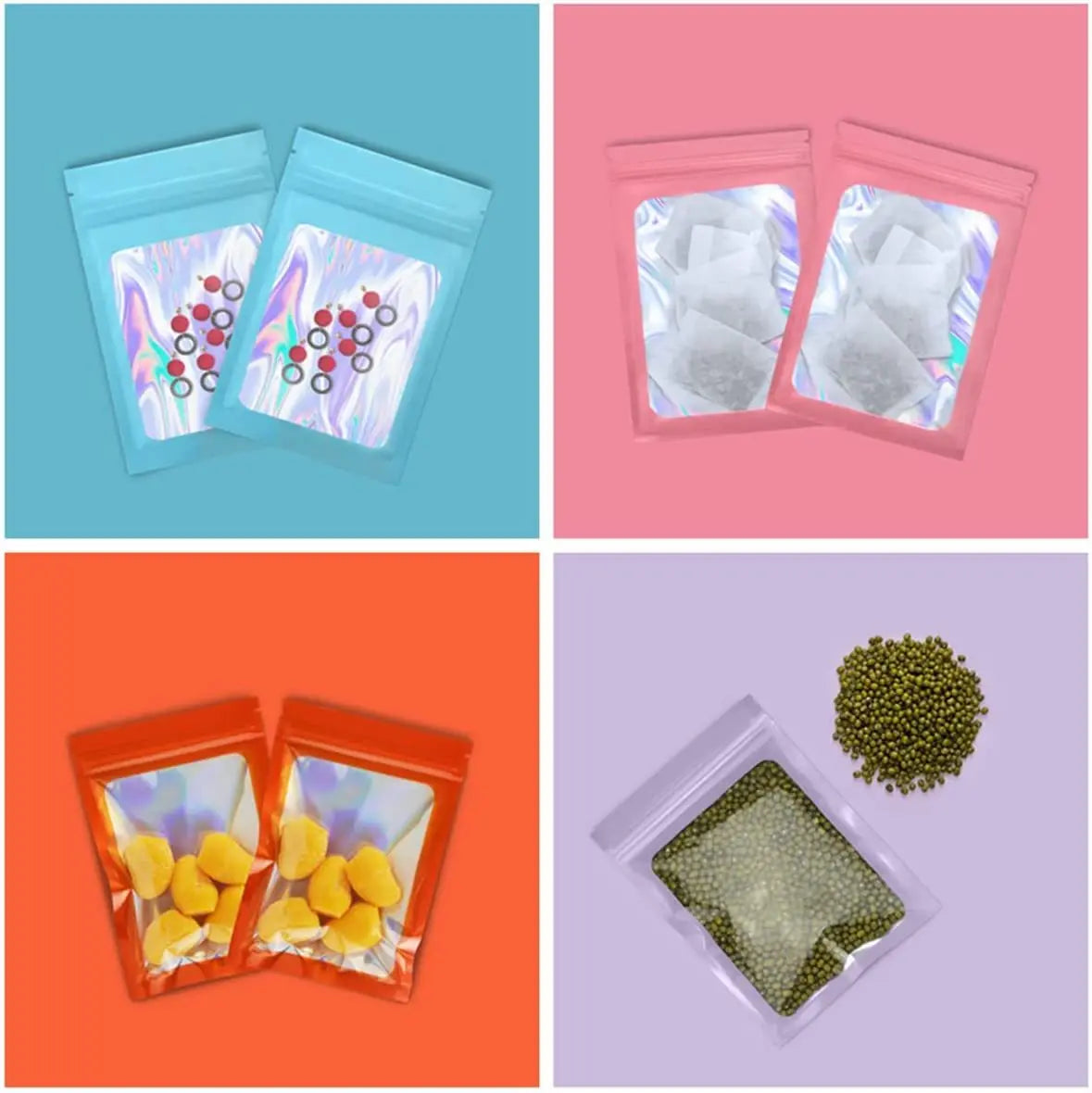 50pcs pack Mylar Bags Laser Color Plastic Packaging Mini Pouch Resealable ZipLock Smell Proof Coffee Herb Powder