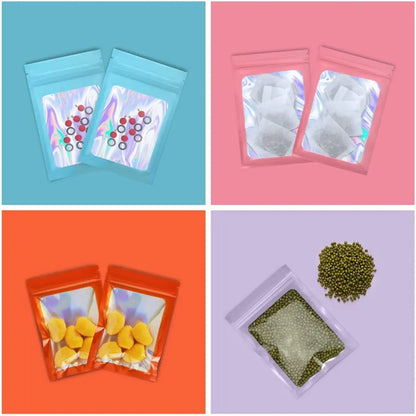 50pcs pack Mylar Bags Laser Color Plastic Packaging Mini Pouch Resealable ZipLock Smell Proof Coffee Herb Powder