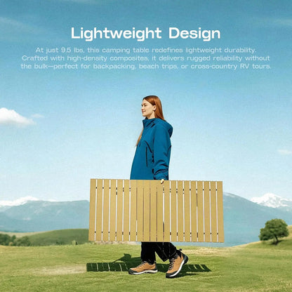 Height Adjustable Camping Table Tall Large Outdoor Folding Camping Table With Wide Base Anti-Sink Legs&Carry Bag For BBQ Beach